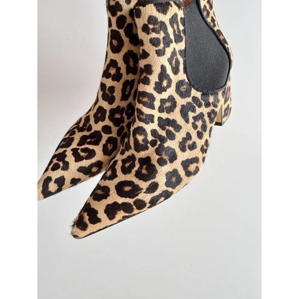 ZARA Leopard Print Calf Hair Leather Block Heel Chelsea Ankle Boots, Size 37 - Picture 6 of 15